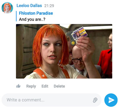 Снимок экрана виджета комментариев с фотографией, отправленной в ответ на другой комментарий